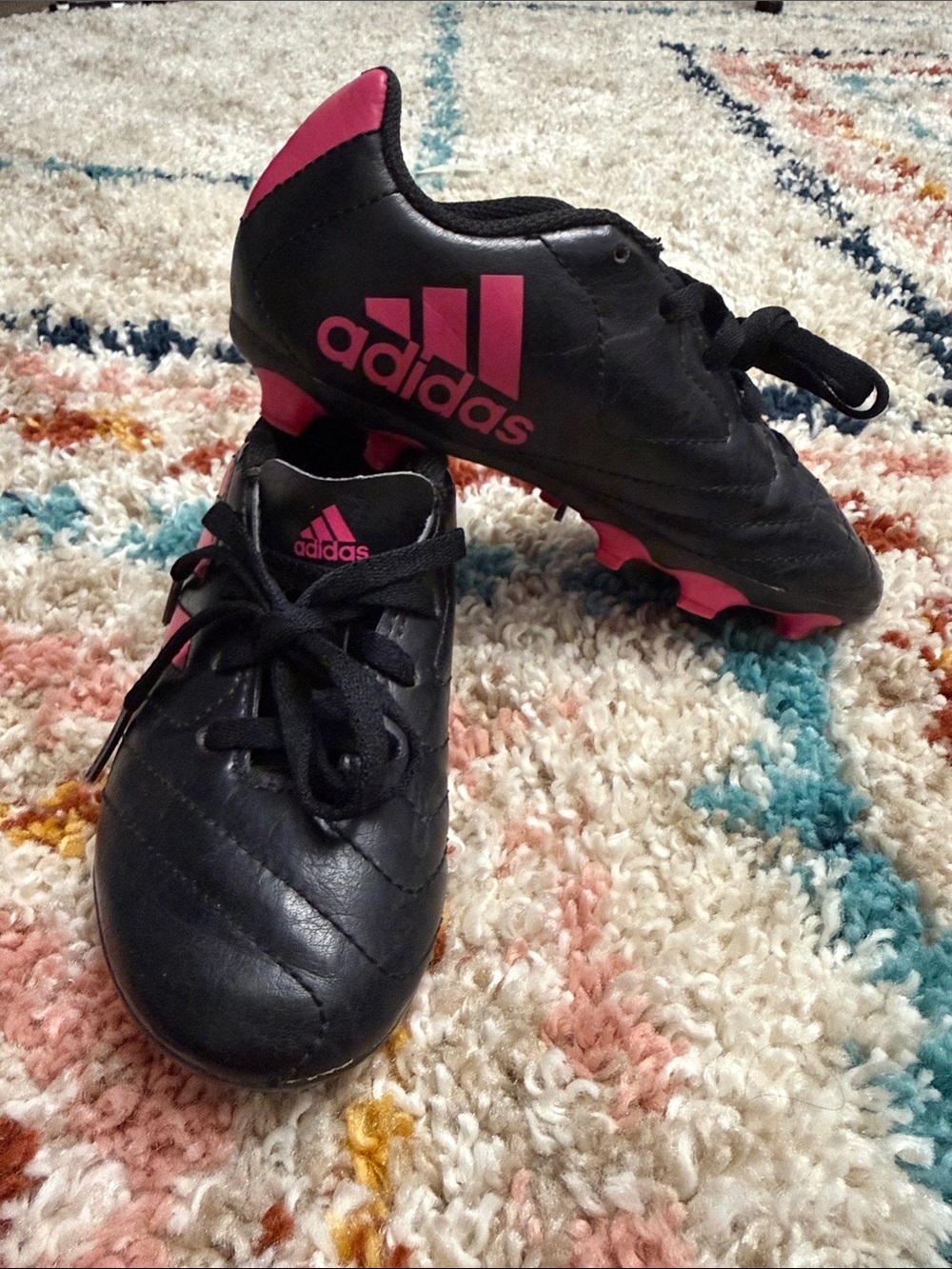 adidas Kids Black Sneakers with Pink Three-Stripes